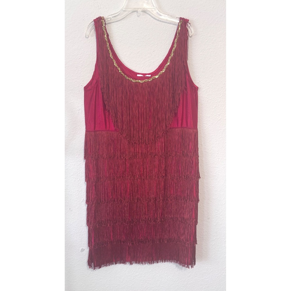 Flapper Dress Red Fringe Medium Sleeveless Gatsby Style Party Costume Halloween‎